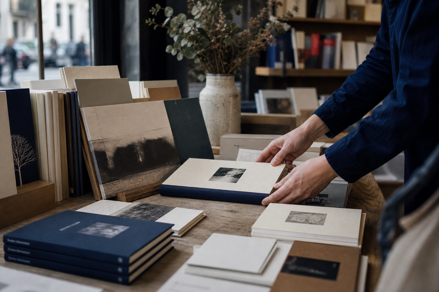 Bookseller arranging books
